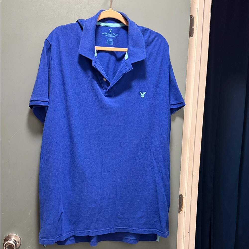 American Eagle Outfitters Men's Vibrant Blue Polo